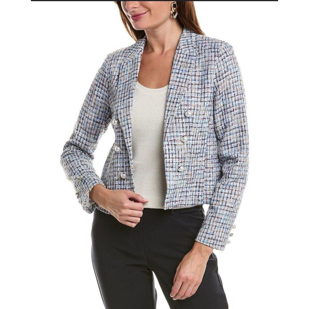 NWT $128 Nanette Lepore Women’s 8 Grey Metallic Tweed Open‎ Front Blazer Office